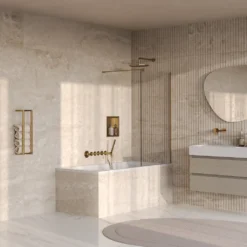 afbeelding 2 Brauer Oblivion badwand helder glas 80x140cm incl. glascoating PVD goud geborsteld