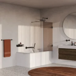 afbeelding 2 Brauer Void badwand brons glas 80x140cm incl. glascoating PVD gunmetal geborsteld