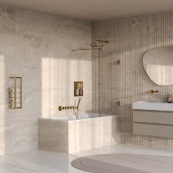 afbeelding 2 Brauer Void badwand helder glas 80x140cm incl. glascoating PVD goud geborsteld