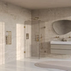 afbeelding 2 Brauer Void douchecabine met draaideur helder glas 80x80x200cm incl. glascoating PVD goud geborsteld