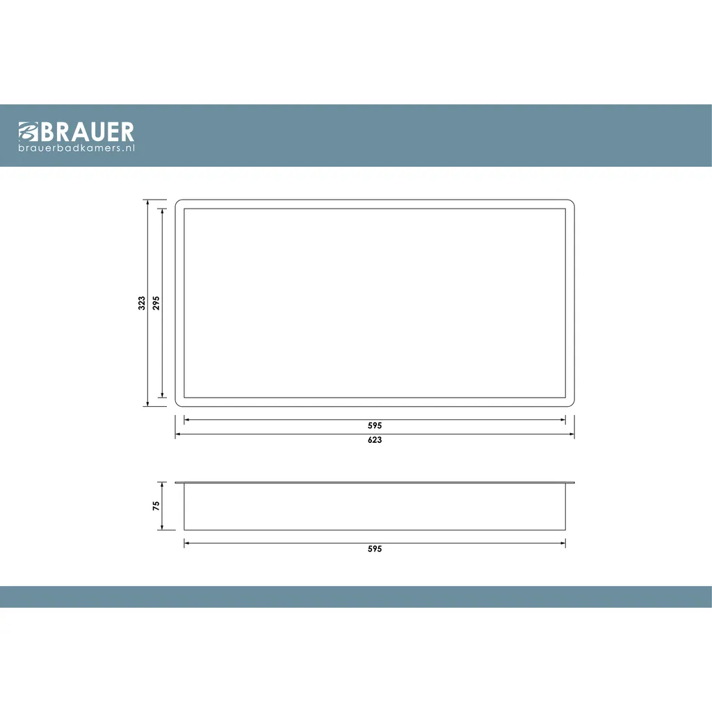 Brauer Inbouwnis 60x30cm gunmetal geborsteld PVD 2 maattekening 1 Brauer Inbouwnis 60x30cm gunmetal geborsteld PVD